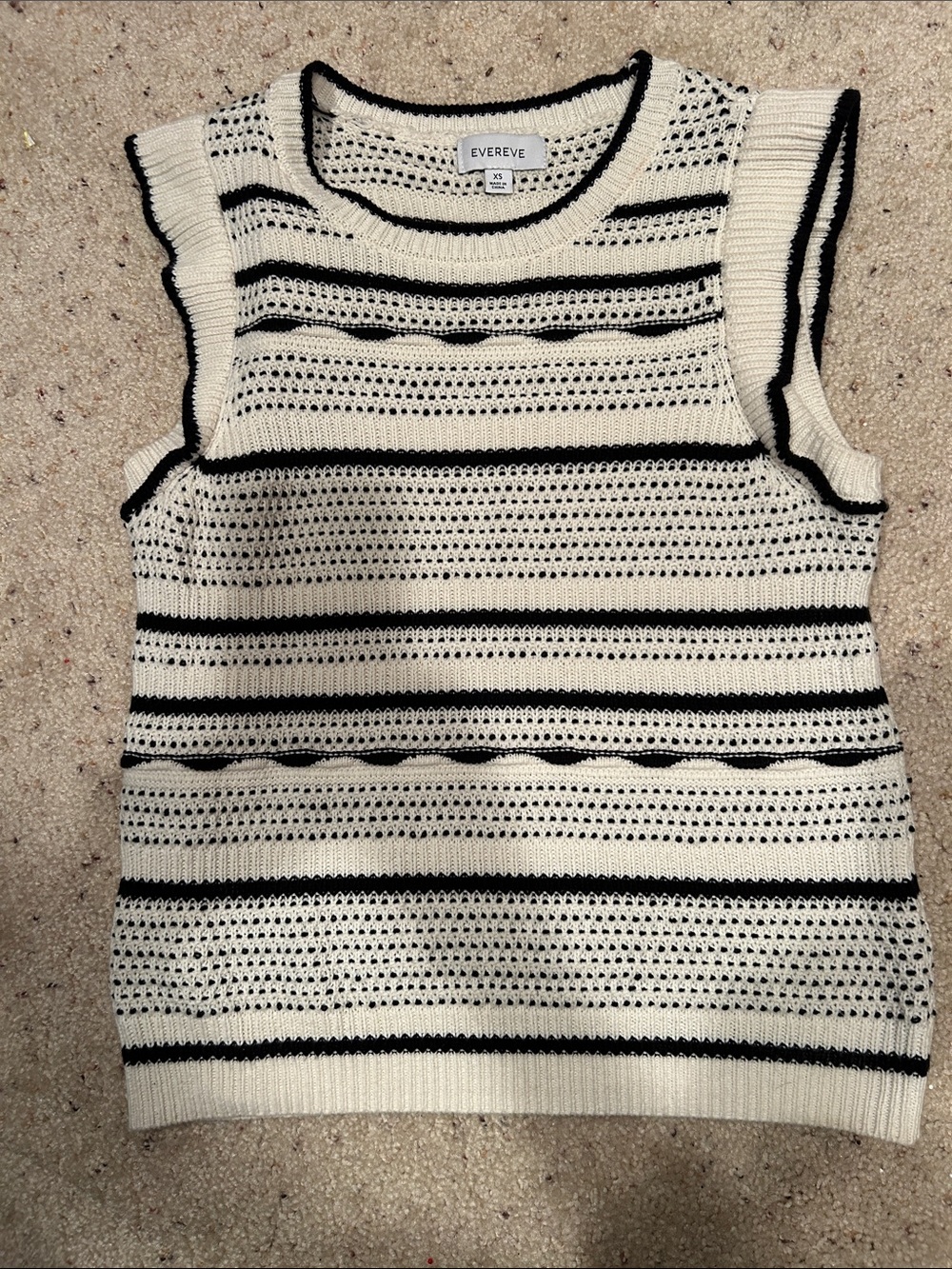 Evereve Black and Ivory Open-Knit Stripe Shell sweater/ Vest  XS